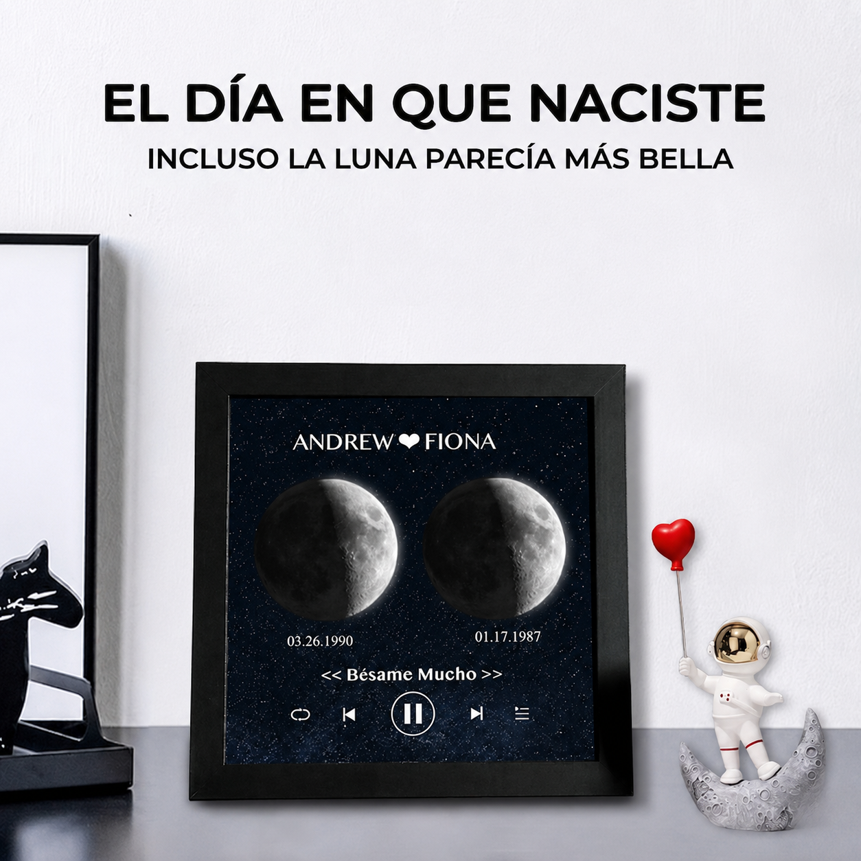 Cuadro de Música con Fases de la Luna y Fecha Personalizada Regalo de Aniversario con Canción Completa