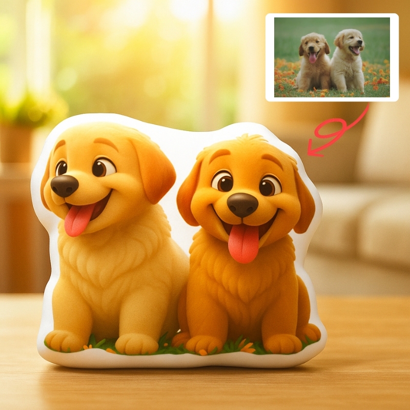 Cojín con Foto de Mascota Estilo Pixar en 3D Retrato Cartoon Personalizado Regalo de Navidad