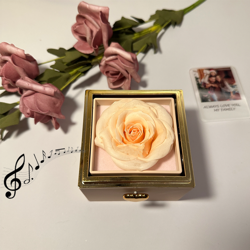 Caja de Música Personalizada con Rosa Preservada, Foto y Canción Completa Regalo San Valentín y Aniversario