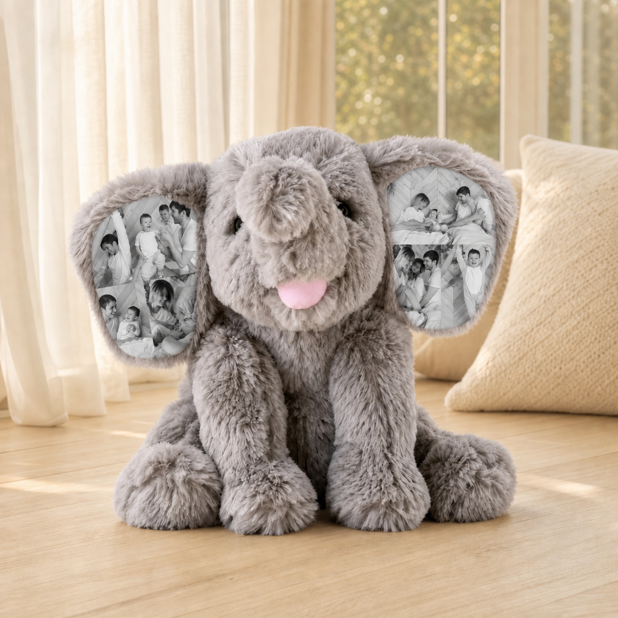 Elefante de Peluche Personalizado con 8 Fotos y Nombre Bordado Regalo de Cumpleaños y Vuelta al Cole para Niños