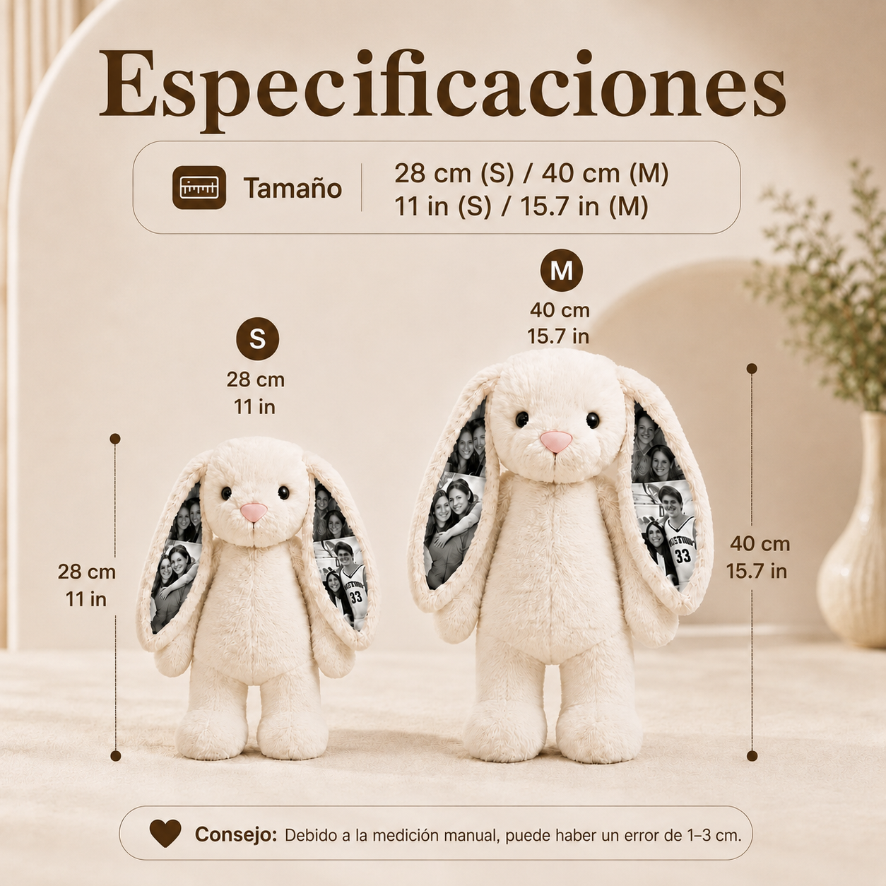 Conejito de Peluche Personalizado con Fotos Ocultas y Corazón con Foto Regalo de Aniversario para Parejas