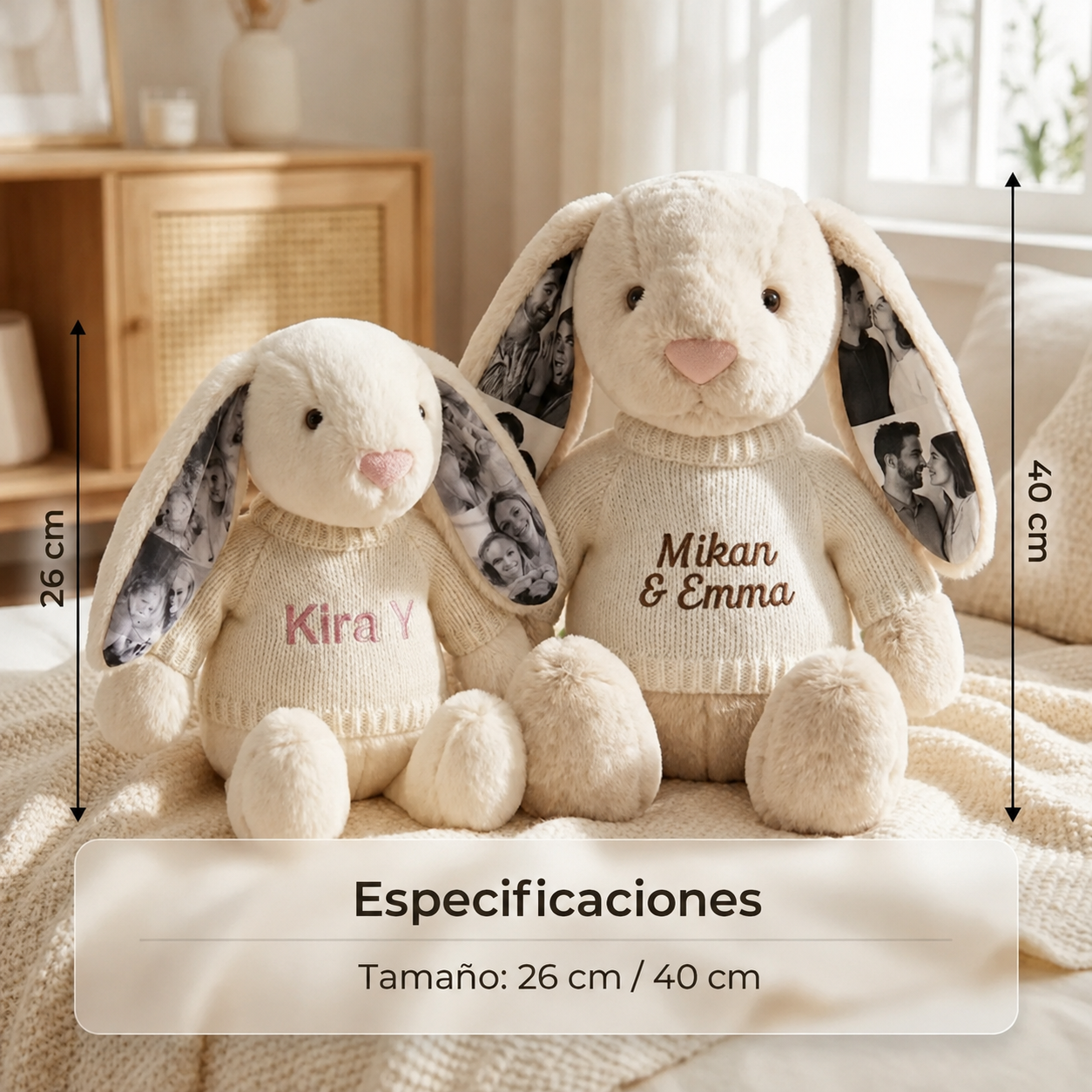 Conejito de Peluche Personalizado con 4 Fotos y Nombre Bordado Peluche de Recuerdo para Parejas y Regalo de Aniversario