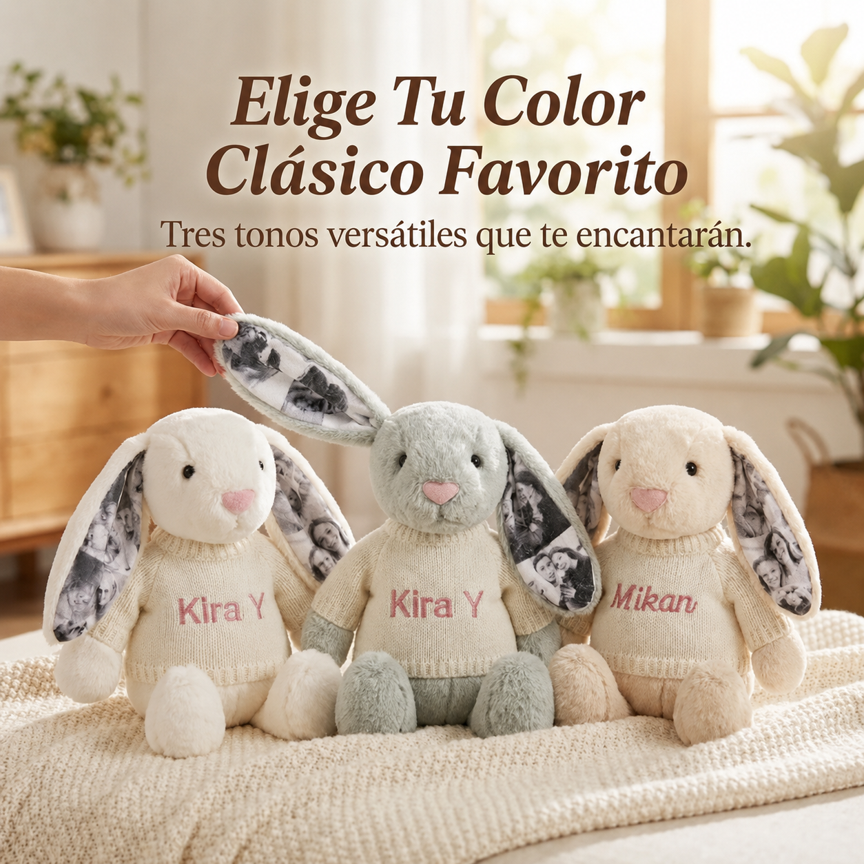 Conejito de Peluche Personalizado con 4 Fotos y Nombre Bordado Peluche de Recuerdo para Parejas y Regalo de Aniversario
