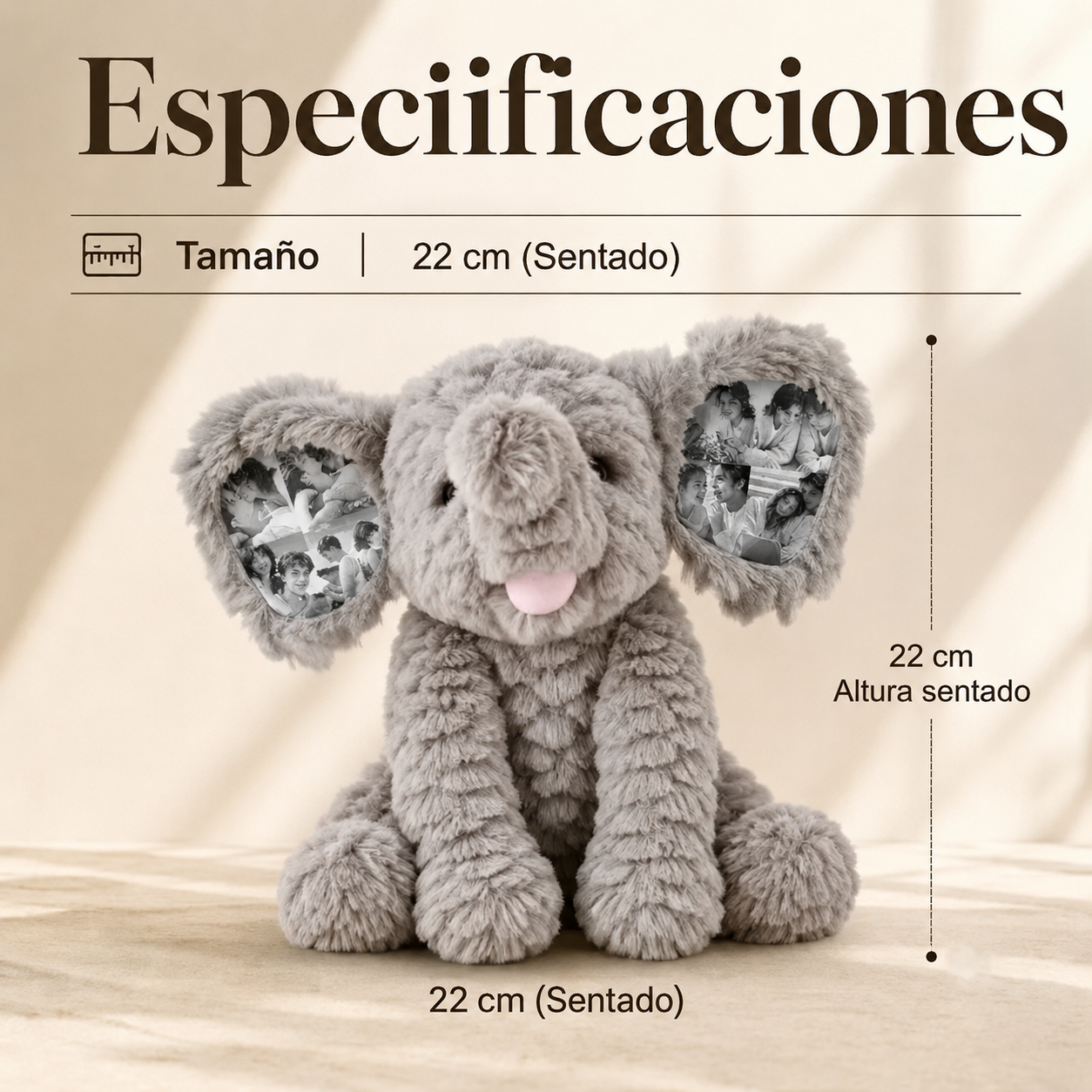 Elefante de Peluche Personalizado con 8 Fotos y Nombre Bordado Regalo de Aniversario y Recuerdo para Parejas