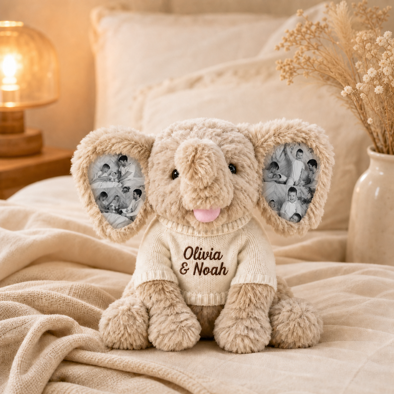Elefante de Peluche Personalizado con 8 Fotos y Nombre Bordado Regalo de Cumpleaños y Vuelta al Cole para Niños