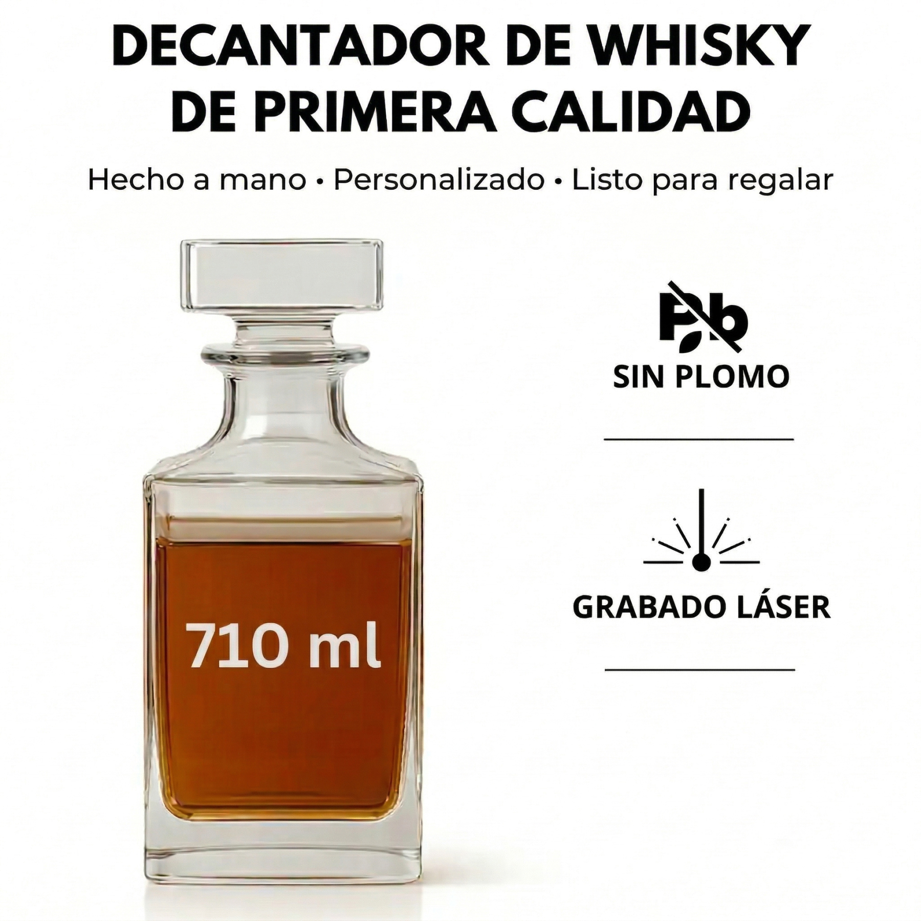 Decantador de Whisky Grabado con Foto Botella de Bourbon Personalizada con Láser Regalo para Él, Papá o Marido