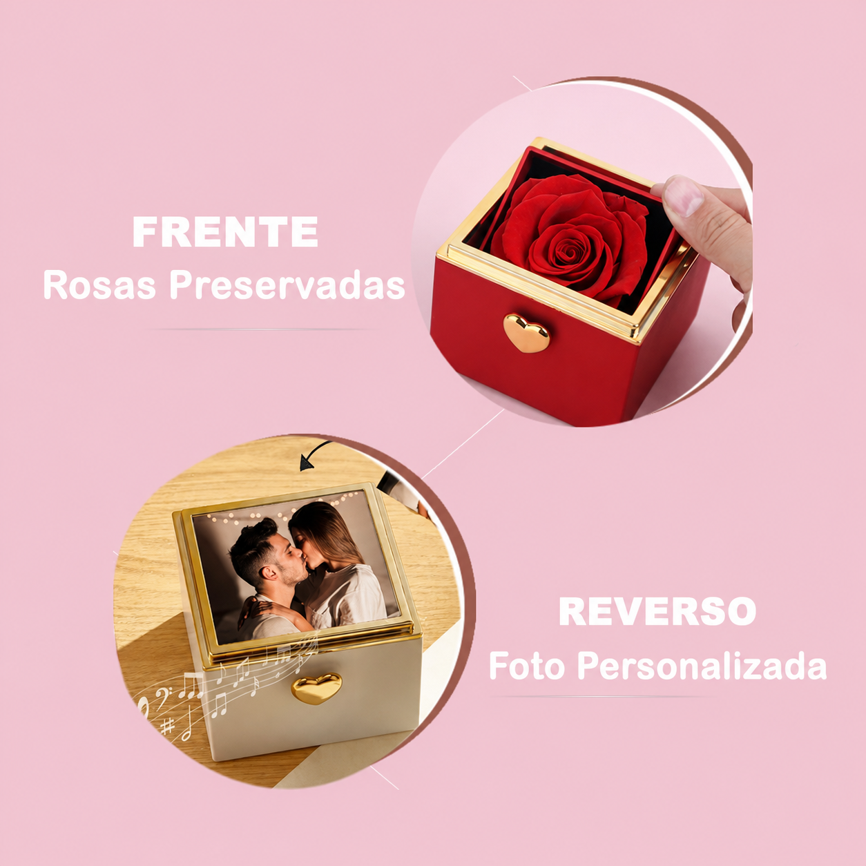 Caja de Música Personalizada con Rosa Preservada, Foto y Canción Completa Regalo San Valentín y Aniversario