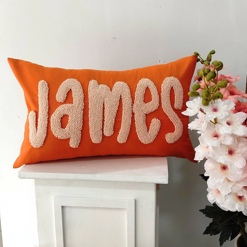 Cojín de Letras Bordadas a Mano Handtufted Tufting con Nombre para Bebé Almohada para Dormitorio