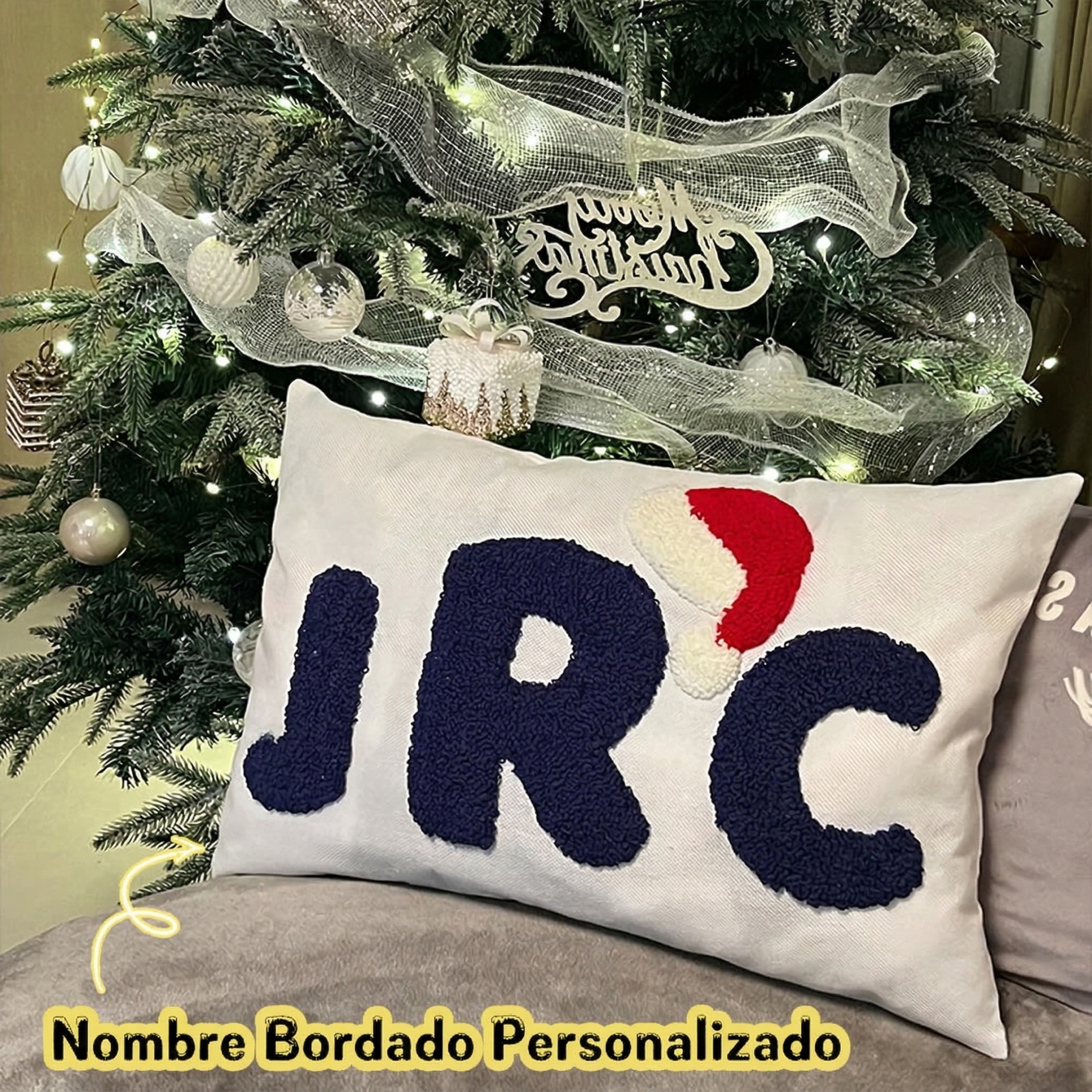 Almohada con Nombre Bordado a Mano Handtufted Terminada Cojín de Letras para Habitación de Bebé Niña Regalo de Navidad