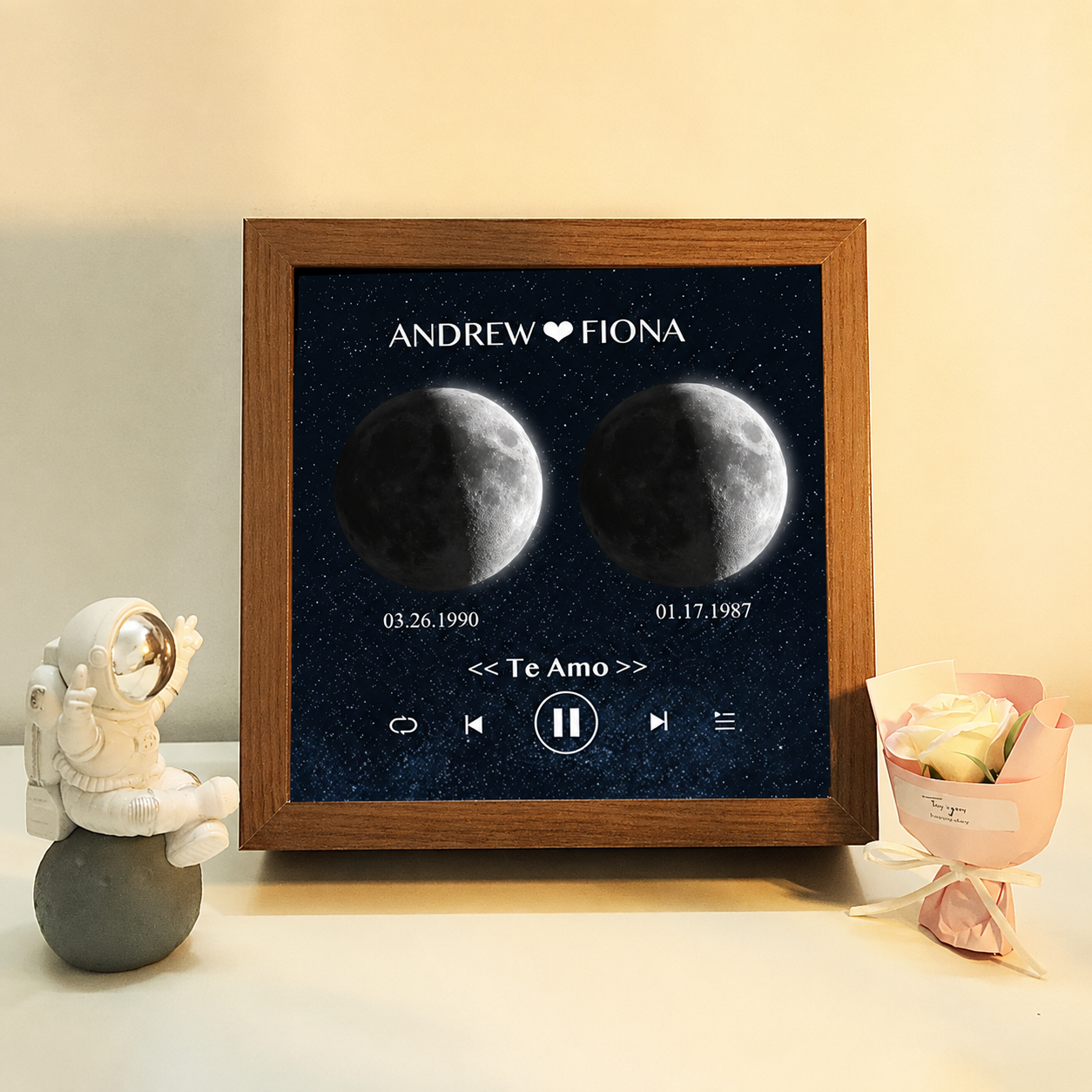 Cuadro de Música con Fases de la Luna y Fecha Personalizada Regalo de Aniversario con Canción Completa