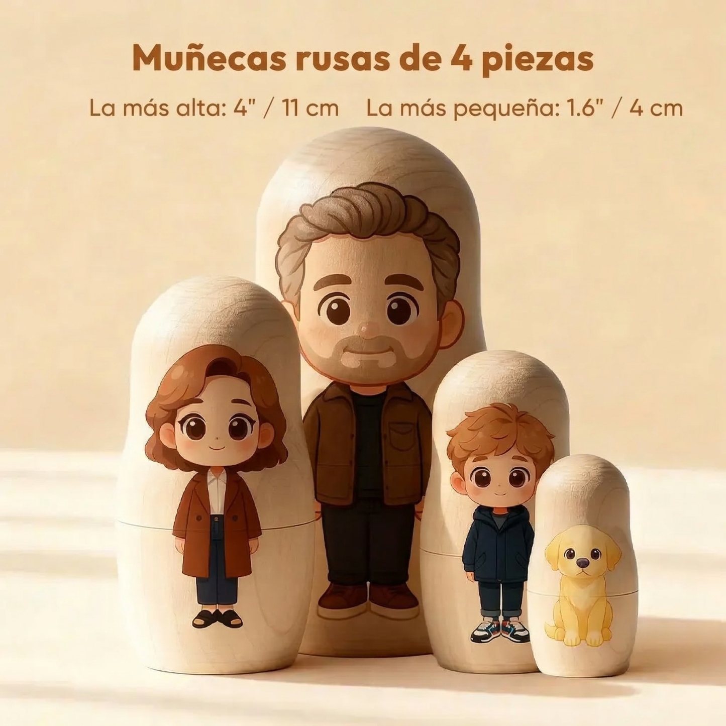 Muñecas Rusas Personalizadas con Retrato Familiar Matrioskas Rusas de Madera Estilo Cartoon Regalo de Navidad