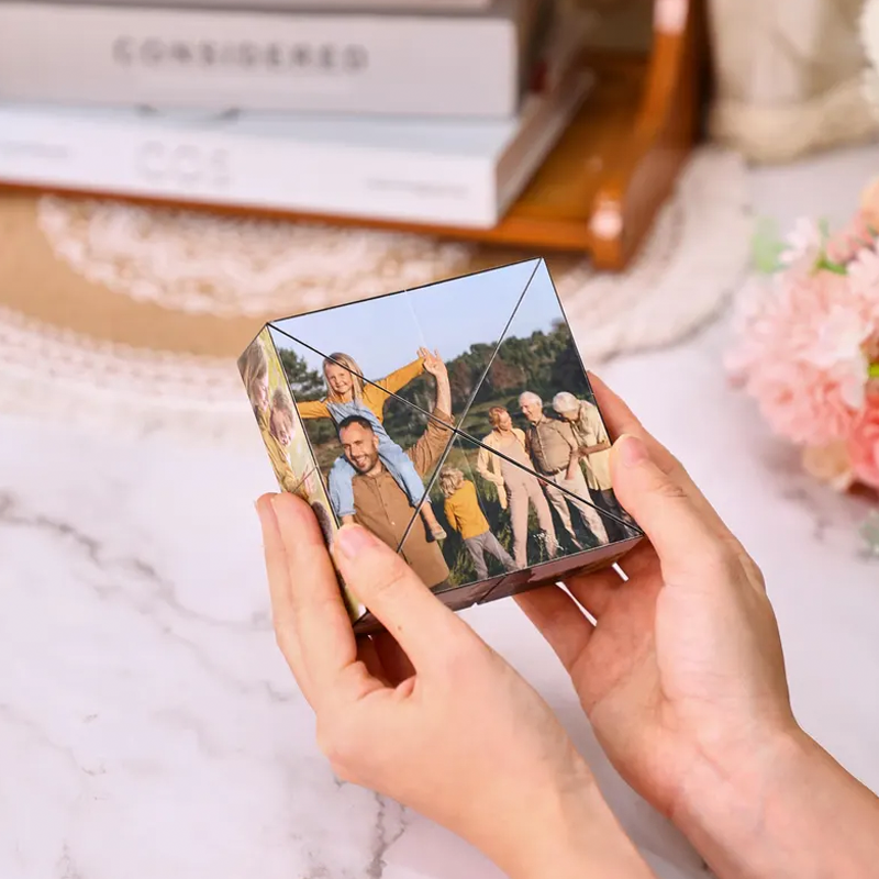 Cubo de Rubik Personalizado de Madera con 15 Fotos Cubo Prisma Plegable Regalo de San Valentín o Aniversario