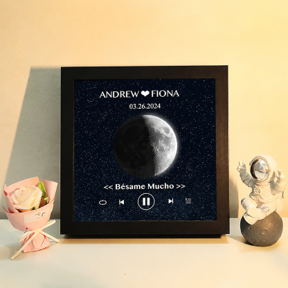 Cuadro de Música con Fases de la Luna y Fecha Personalizada Regalo de Aniversario con Canción Completa