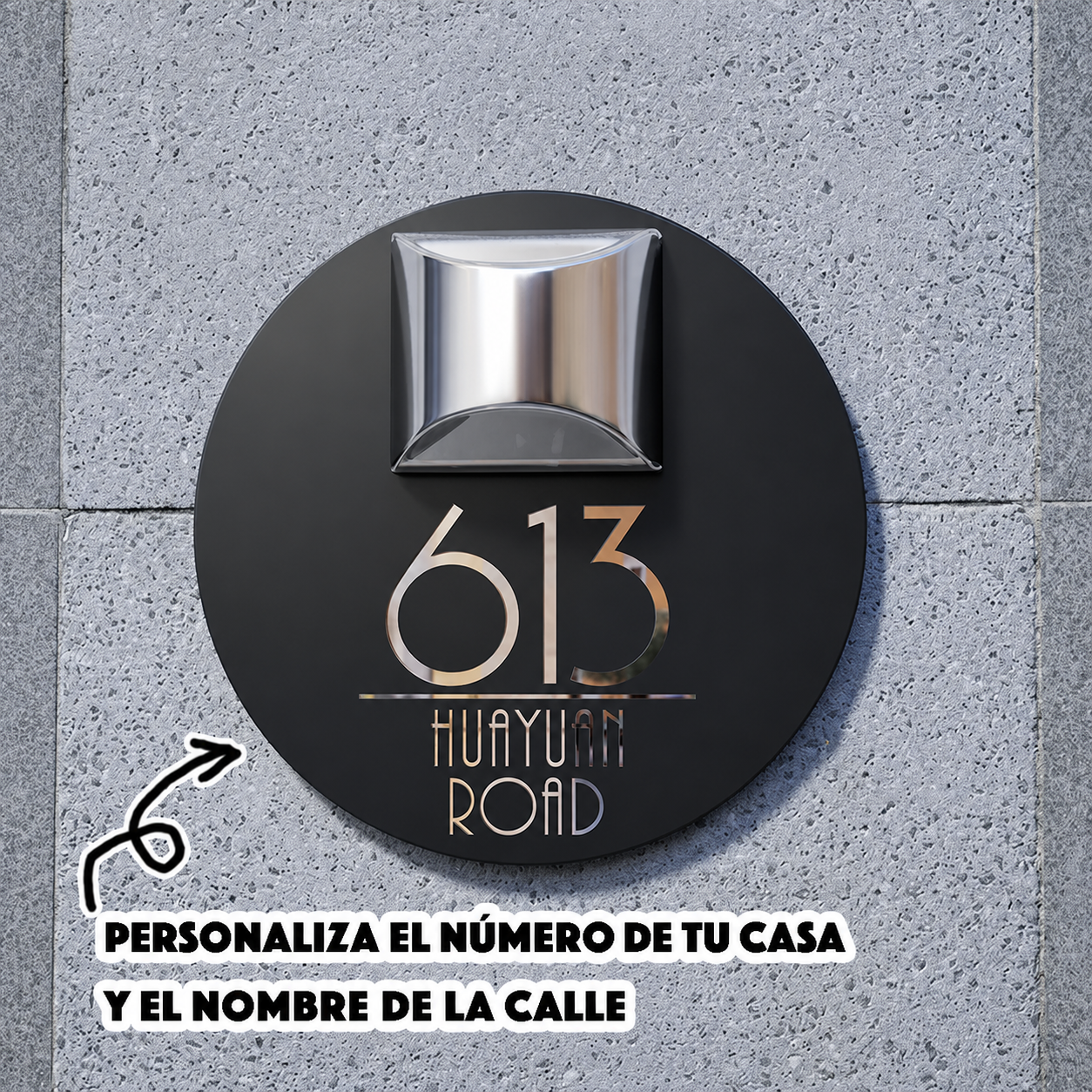 Letrero Solar de Dirección Personalizado con Número y Calle Placa LED Impermeable para Puerta, Jardín, Muro o Entrada