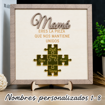 Cuadro Puzzle de Madera Personalizado con Nombres para Mamá Eres la Pieza que Nos Mantiene Unidos Regalo para Mamá