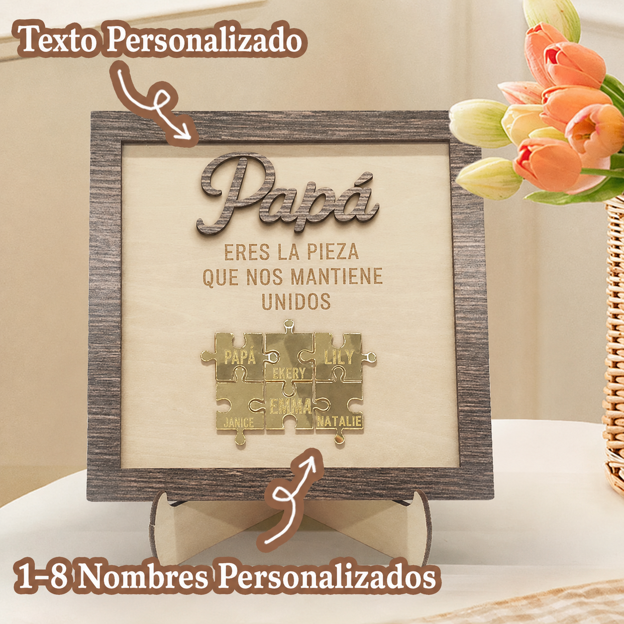 Cuadro Puzzle de Madera Personalizado con Nombres para Papá Eres la Pieza que Nos Mantiene Unidos Regalo para Papá