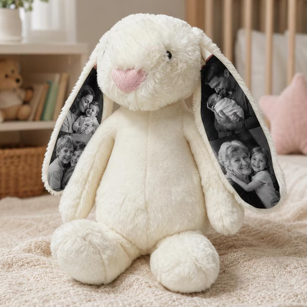 Conejito de Peluche Personalizado con Fotos Ocultas y Corazón con Foto Regalo de Aniversario para Parejas