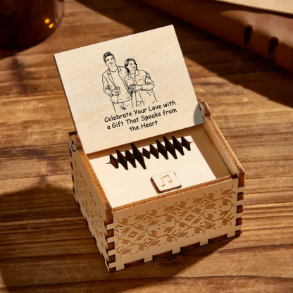 Caja de Música Personalizada de Madera Digital con Foto en Dibujo Lineal y Canción Completa Regalo de Amor