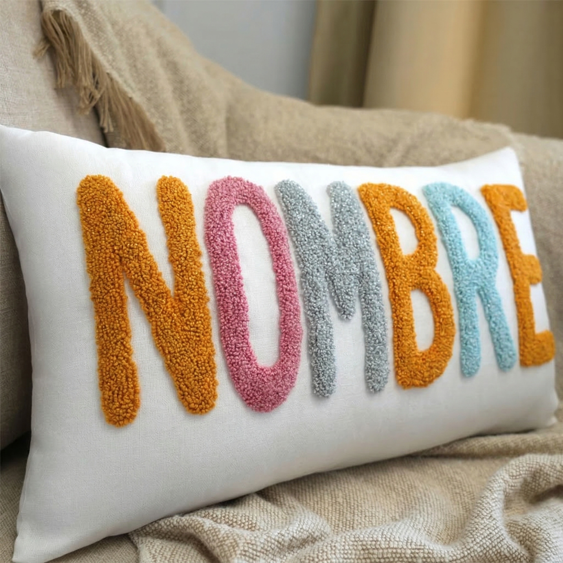 Cojín de Letras Tufting Ya Terminado Almohada con Nombre Bordado a Mano para Bebé Regalo de Navidad