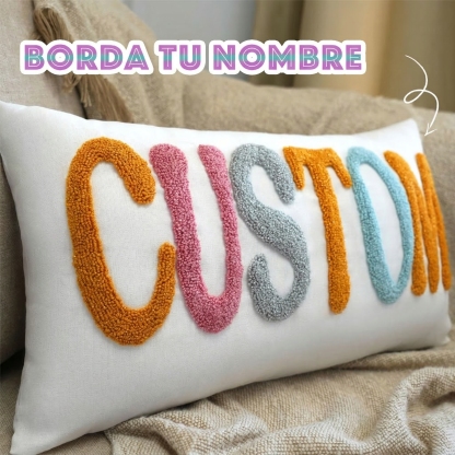 Almohada con Nombre Bordado a Mano Terminada Cojín Punch Needle para Habitación de Bebé Niña Regalo para Recién Nacida