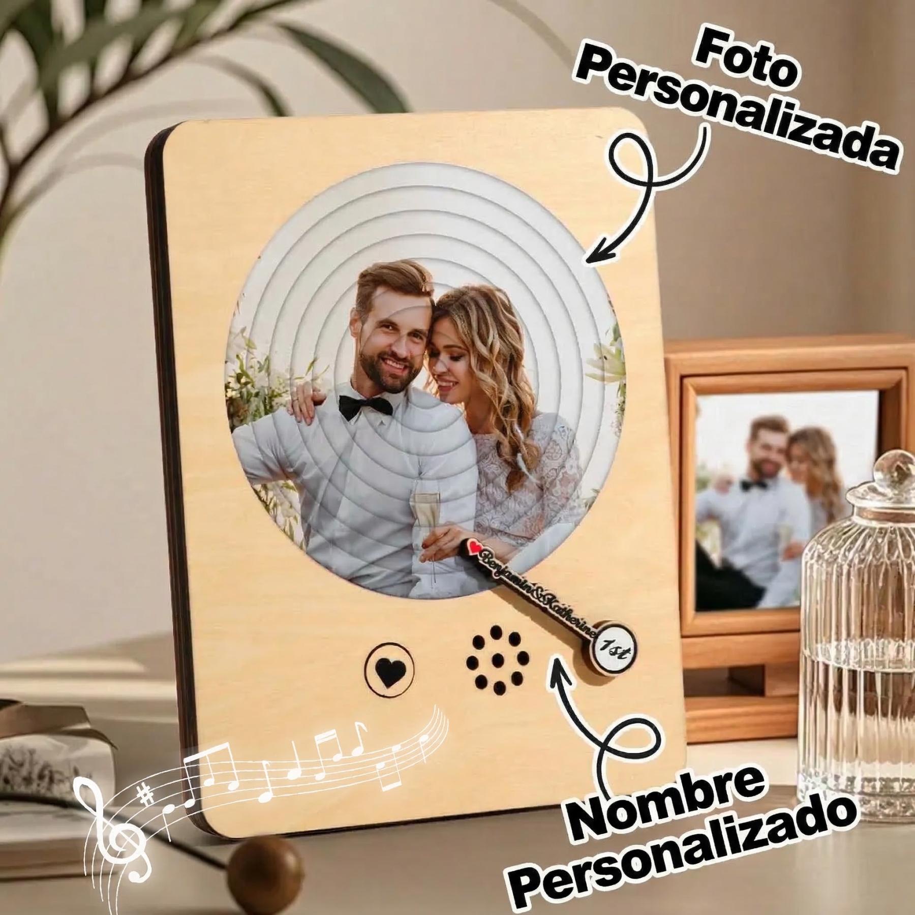 Cuadro de Madera con Foto y Canción Personalizada Reproductor Musical con Canción Completa Regalo de Boda y Aniversario para Parejas