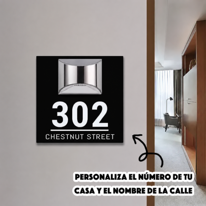 Letrero Solar de Dirección Personalizado con Número y Calle Placa LED Impermeable para Puerta, Jardín, Muro o Entrada