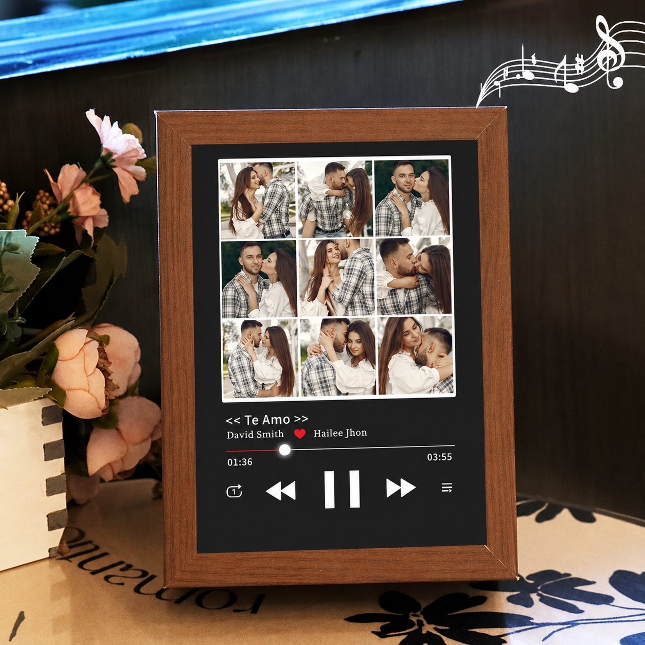 Cuadro de Música con Collage Fotos Personalizadas Marco Musical para Fotos con Reproductor de Canción Completa