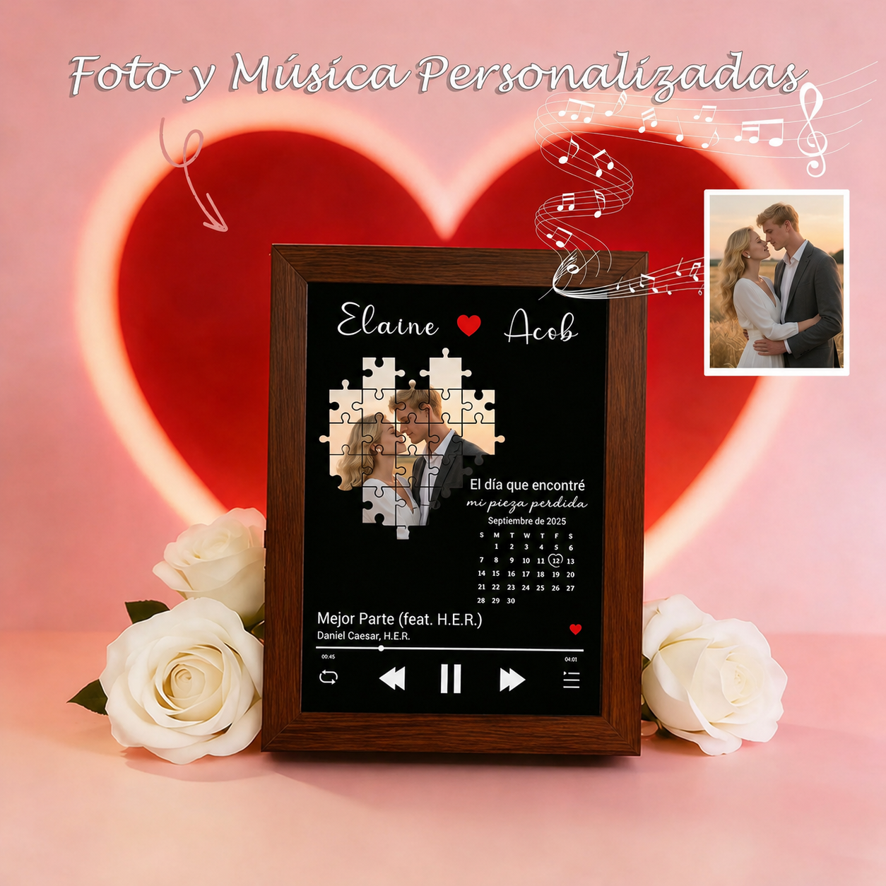 Foto con Música el Día que Encontré Mi Pieza Perdida Cuadro de Canciones Personalizado con Reproductor de Canción Completa