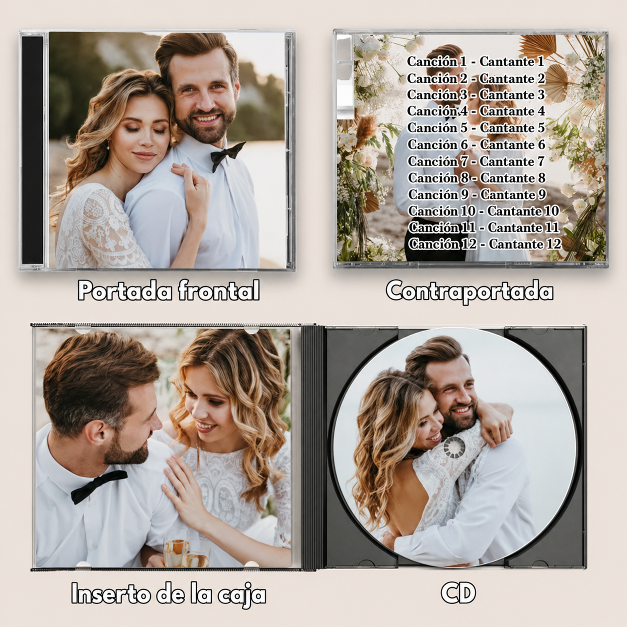 CD Personalizado con Foto y 12 Canciones CD de Música Personalizado con Carátula Caja y Pegatina Central