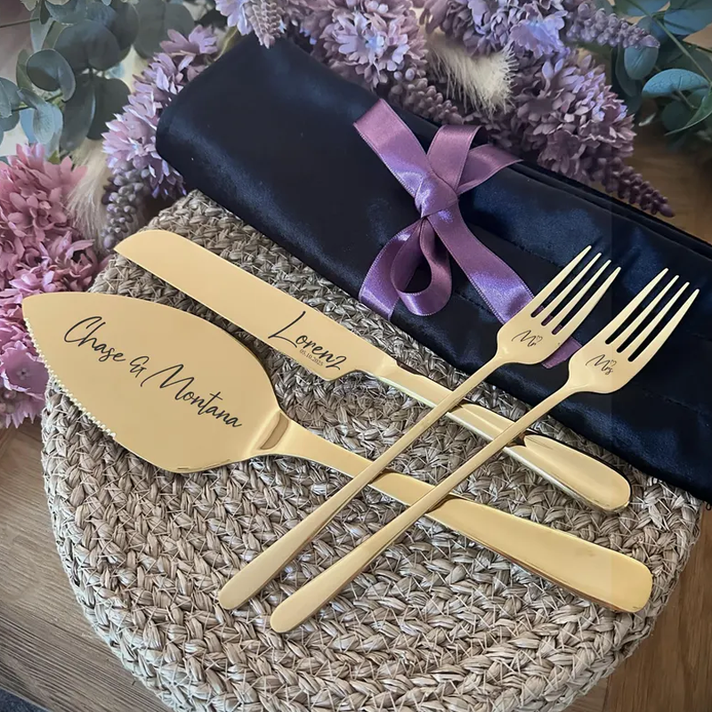 Juego de Servir y Cortar Pastel de Bodas Grabado Regalo de Cuchillos y Tenedores para Despedida de Soltera