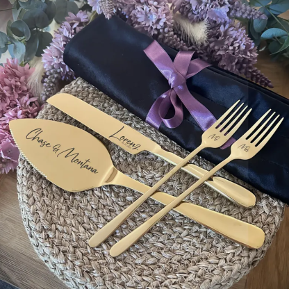 Juego de Servir y Cortar Pastel de Bodas Grabado Regalo de Cuchillos y Tenedores para Despedida de Soltera