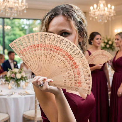 Abanicos Personalizados de Sándalo Grabados Set de 6 para Novia, Damas de Honor e Invitados
