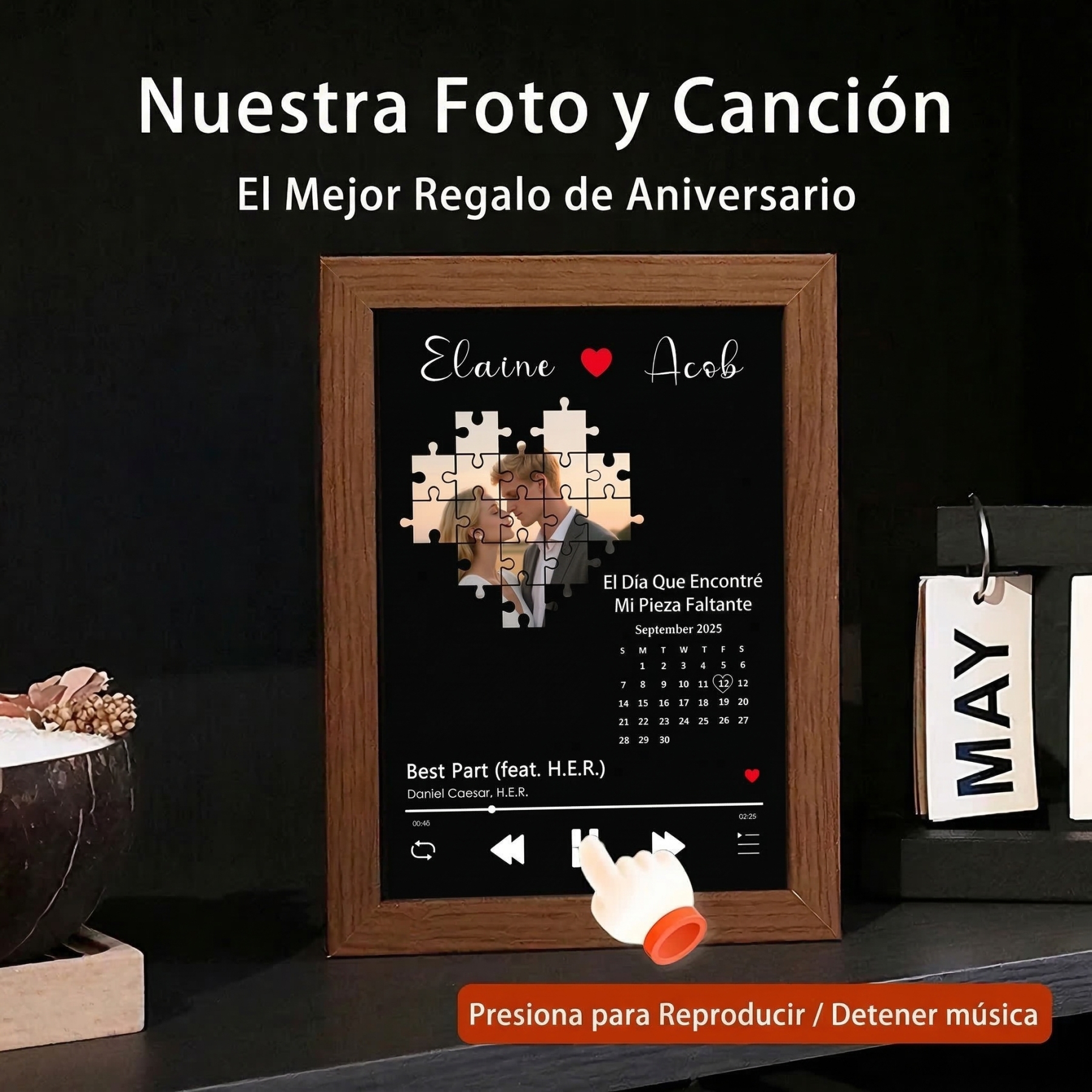 Foto con Música el Día que Encontré Mi Pieza Perdida Cuadro de Canciones Personalizado con Reproductor de Canción Completa