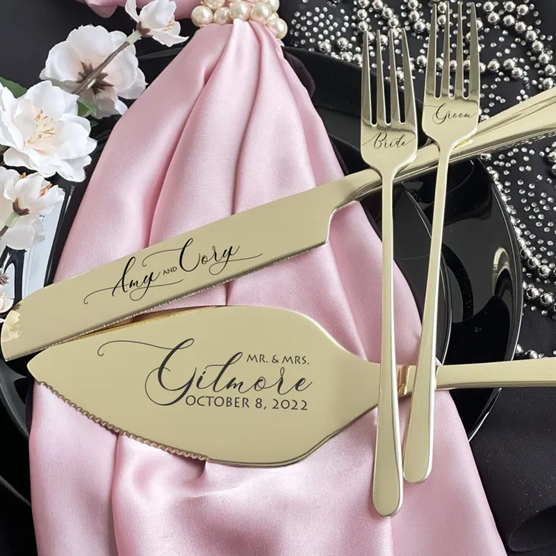 Juego de Servir y Cortar Pastel de Bodas Grabado Regalo de Cuchillos y Tenedores para Despedida de Soltera