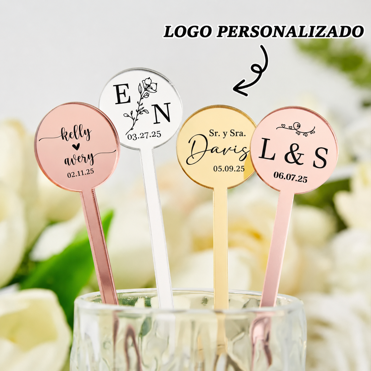 Agitadores de Bebidas Personalizados para Boda con Nombre y Fecha Palitos para Cócteles Regalos para la Fiesta de Bodas