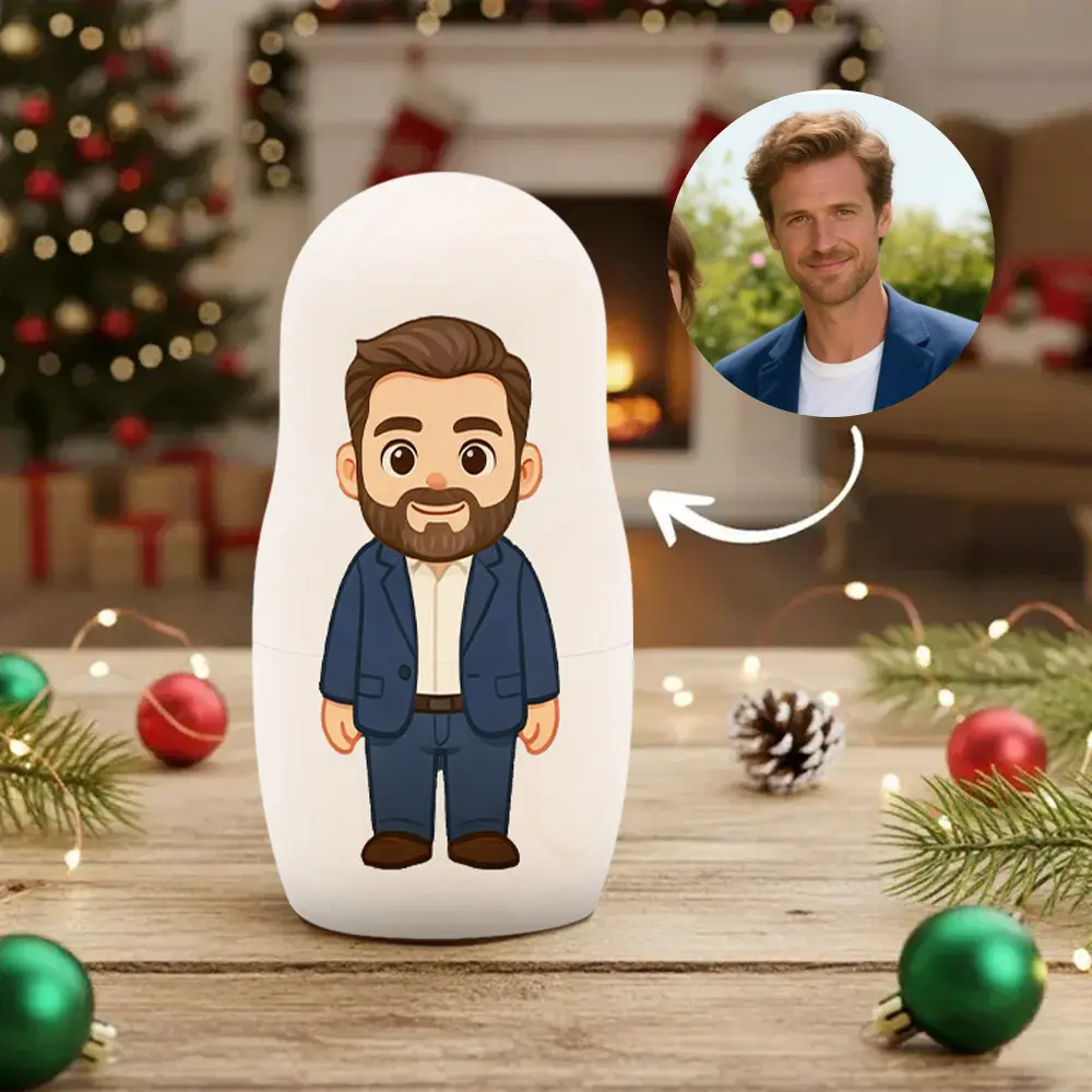 Muñecas Rusas Personalizadas con Retrato Familiar Matrioskas Rusas de Madera Estilo Cartoon Regalo de Navidad