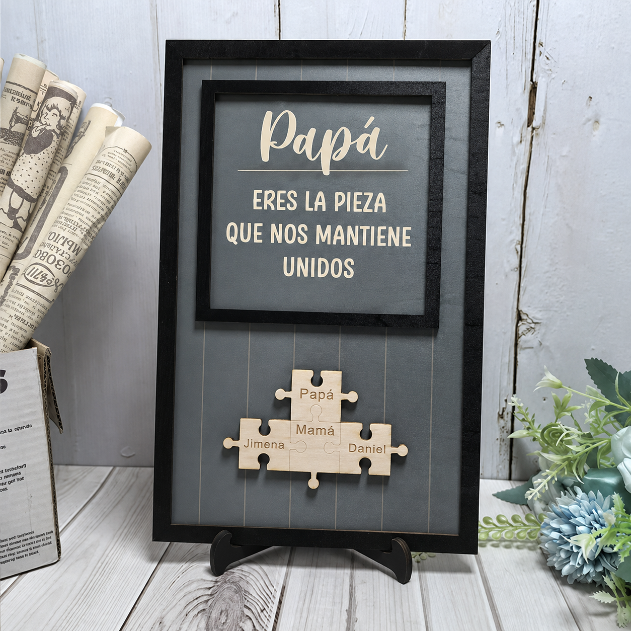 Cuadro Puzzle de Madera Personalizado para el Día del Padre Eres la Pieza que Nos Mantiene Unidos Regalo para Papá o Abuelo