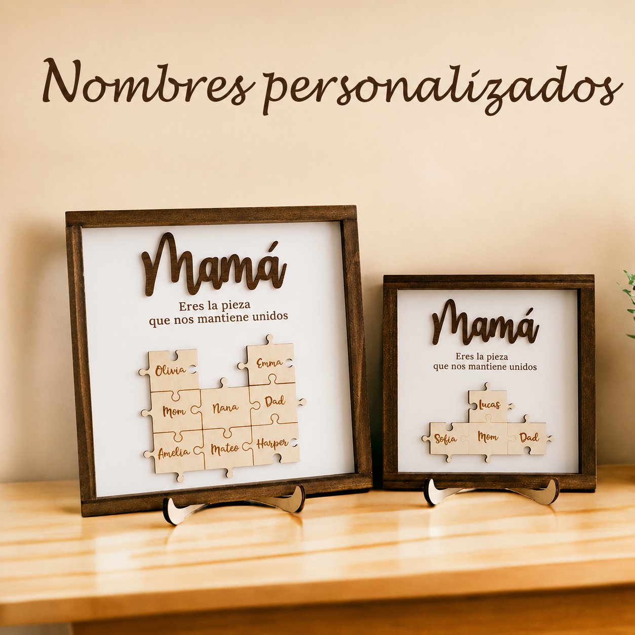 Cuadro Puzzle de Madera Personalizado con Nombres para Mamá Eres la Pieza que Nos Mantiene Unidos Regalo para Mamá