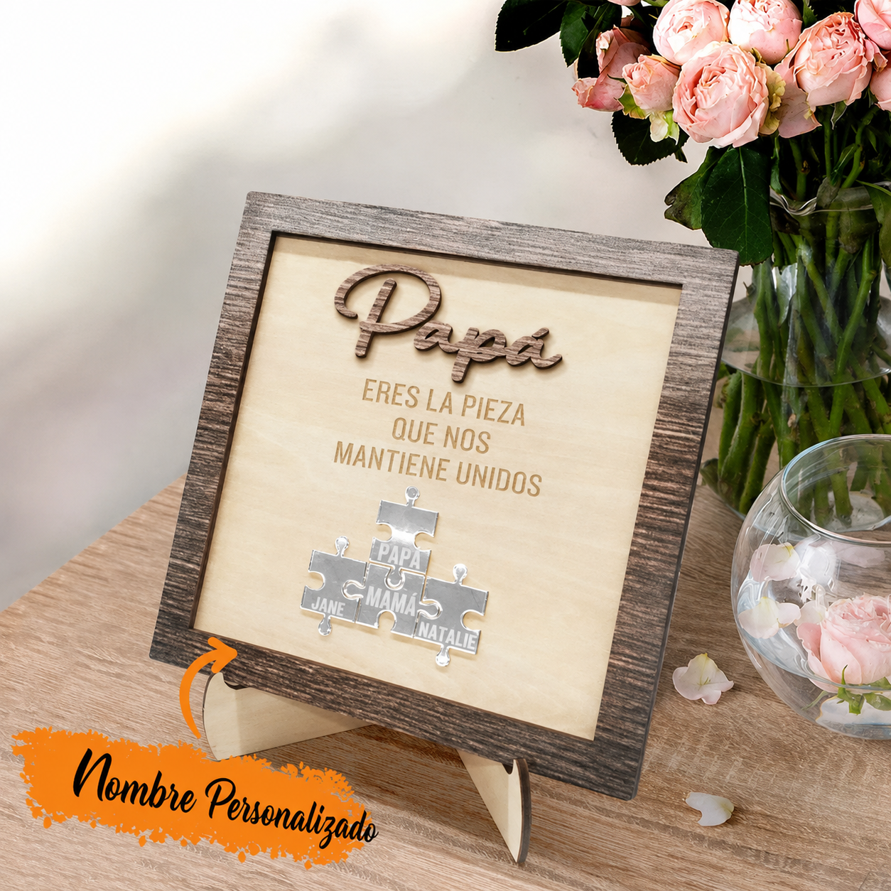 Cuadro Puzzle de Madera Personalizado con Nombres para Papá Eres la Pieza que Nos Mantiene Unidos Regalo para Papá