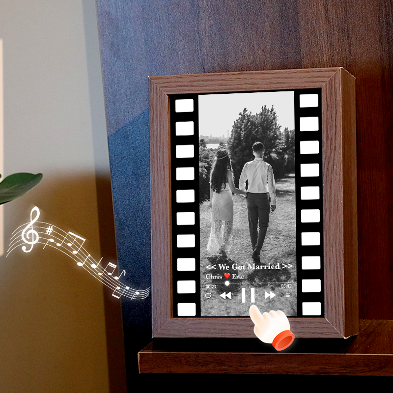 Cuadro de Foto con Canción Estilo Película Vintage Foto con Música Personalizada Regalo de Boda con Canción Completa