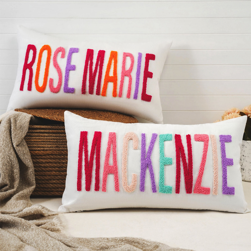 Almohada con Nombre Bordado a Mano Terminada Cojín Punch Needle para Habitación de Bebé Niña Regalo para Recién Nacida