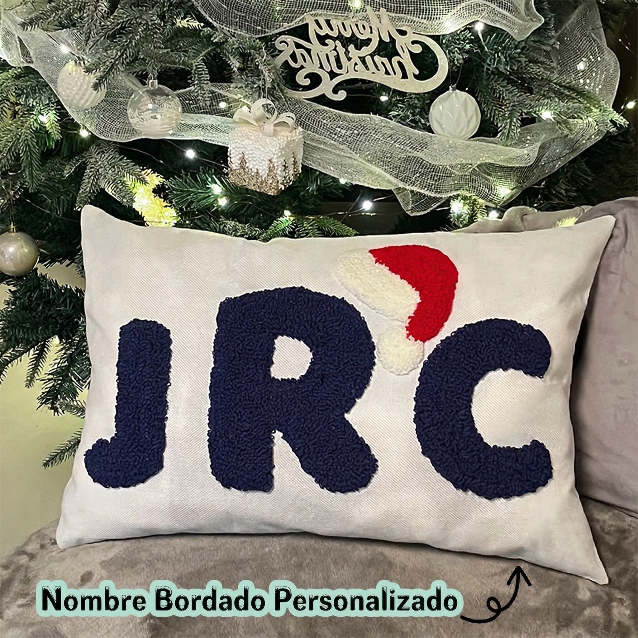 Almohada con Nombre Bordado a Mano Handtufted Terminada Cojín de Letras para Habitación de Bebé Niña Regalo de Navidad