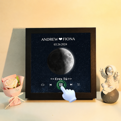 Cuadro de Música con Fases de la Luna y Fecha Personalizada Regalo de Aniversario con Canción Completa