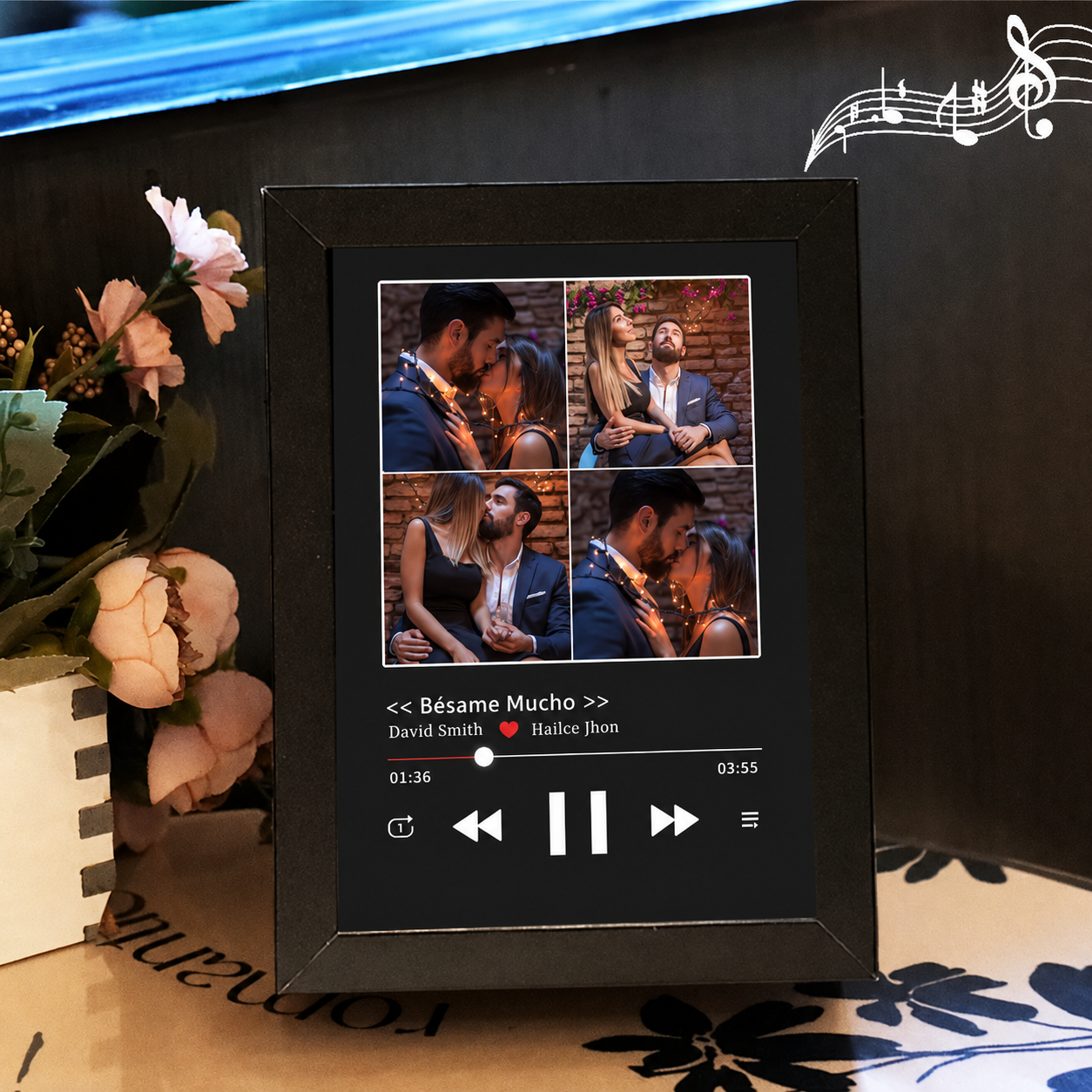 Cuadro de Música con Collage Fotos Personalizadas Marco Musical para Fotos con Reproductor de Canción Completa