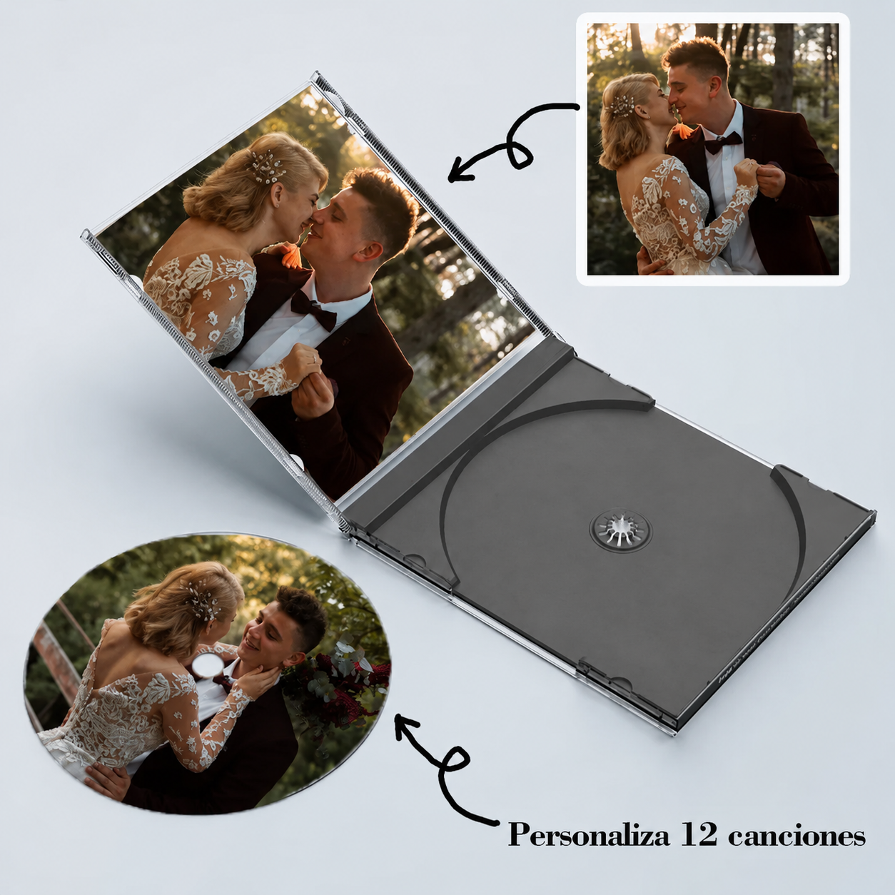 CD Personalizado con Foto y 12 Canciones CD de Música Personalizado con Carátula Caja y Pegatina Central