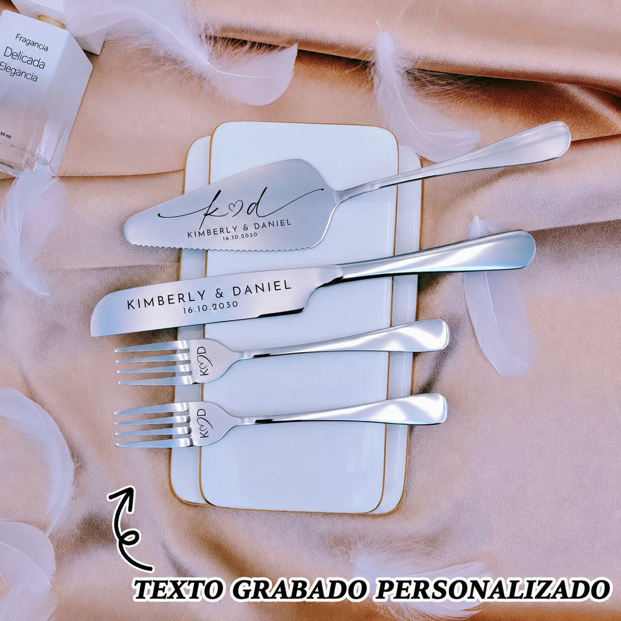 Juego de Servir y Cortar Pastel de Bodas Grabado Regalo de Cuchillos y Tenedores para Despedida de Soltera