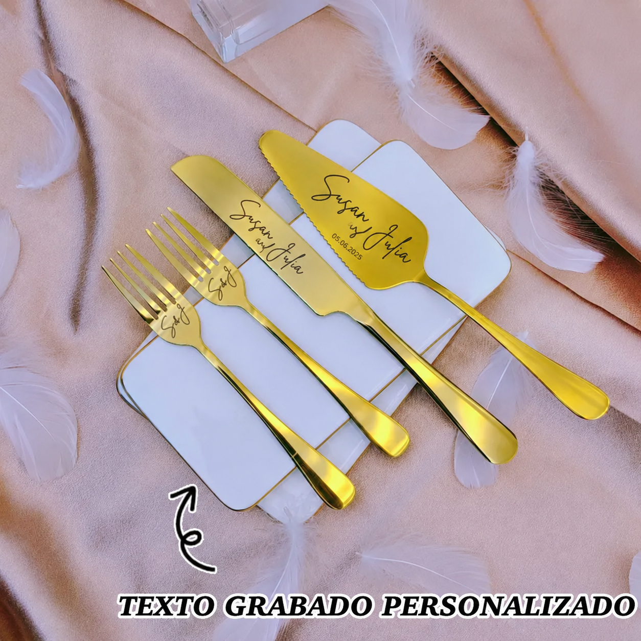 Juego de Servir y Cortar Pastel de Bodas Grabado Regalo de Cuchillos y Tenedores para Despedida de Soltera