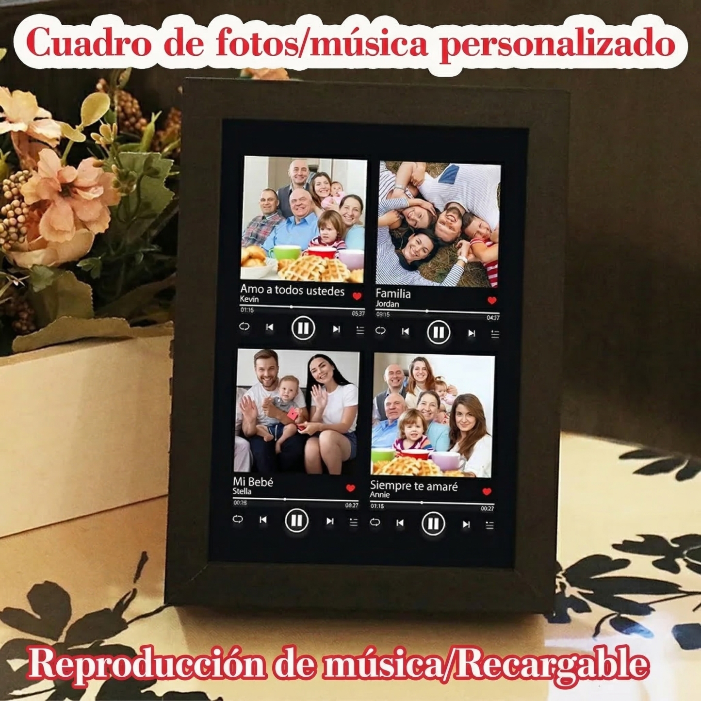 Cuadros de Música con Canciones y Fotos Personalizadas Reproductor que Reproduce Cuatro Canciones Completas
