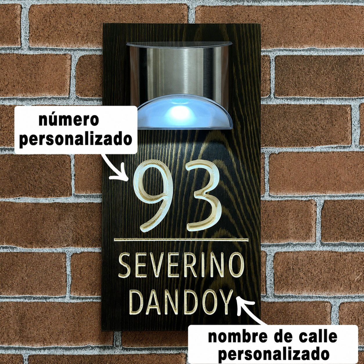Números de Casa Iluminados Solares de Madera Letrero de Dirección LED Personalizado e Impermeable para Puerta