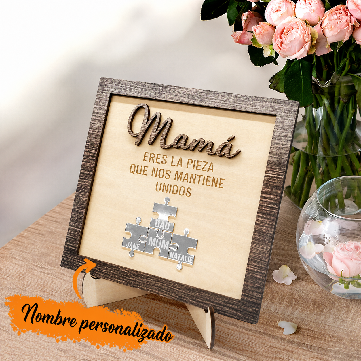 Cuadro Puzzle de Madera Personalizado con Nombres para Mamá Eres la Pieza que Nos Mantiene Unidos Regalo para Mamá